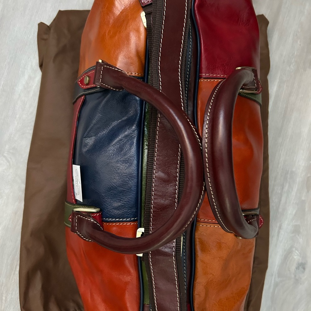 Tornabuoni Duffle bag leather luggage Burgundy Chestnut Brown Made in Italy New - Picture 9 of 13